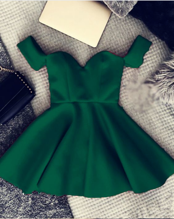 Short Satin Off Shoulder emerald green Homecoming Dress HZ1023